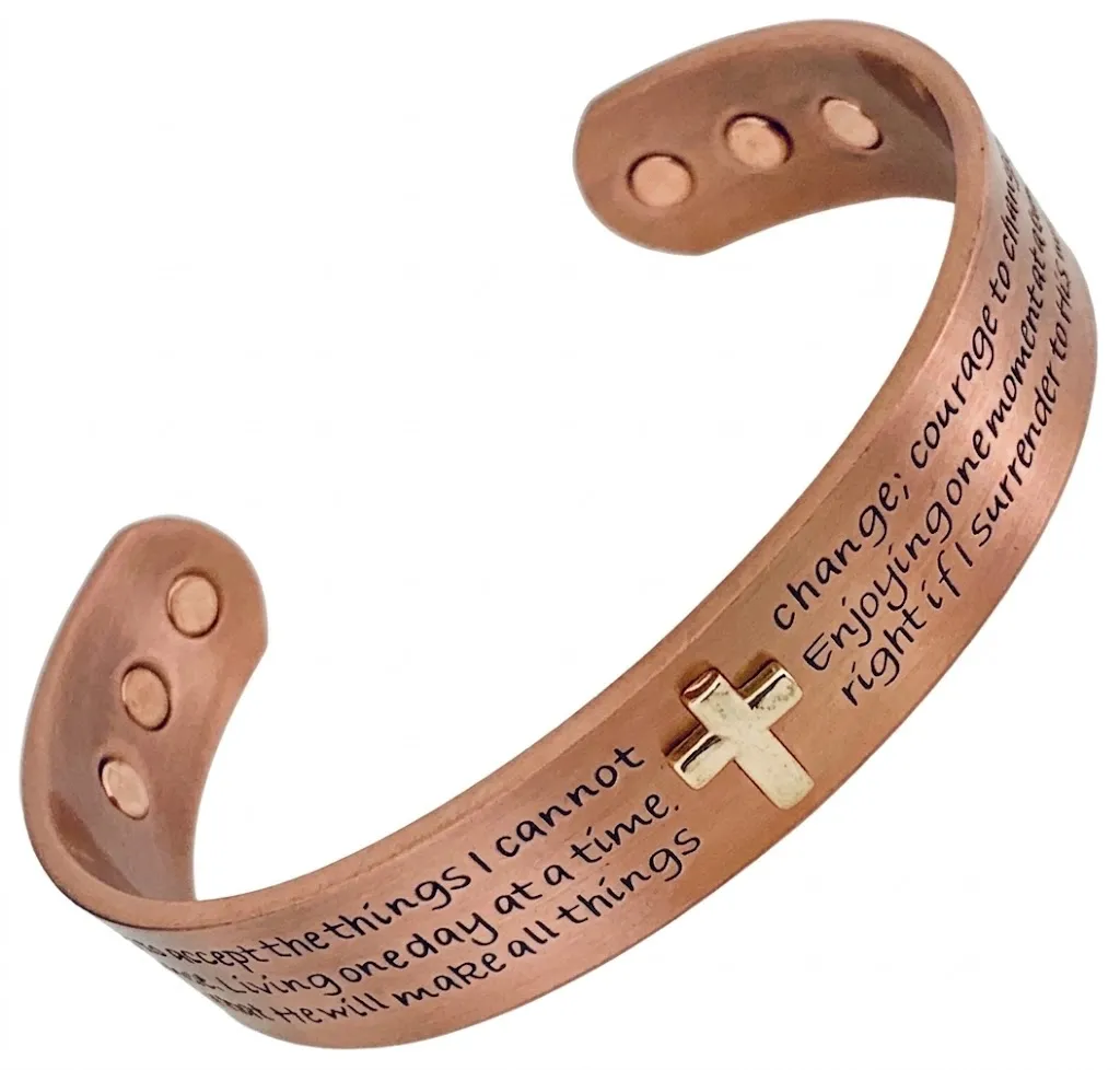 Copper Cuff Bangle - Cross - Serenity Prayer