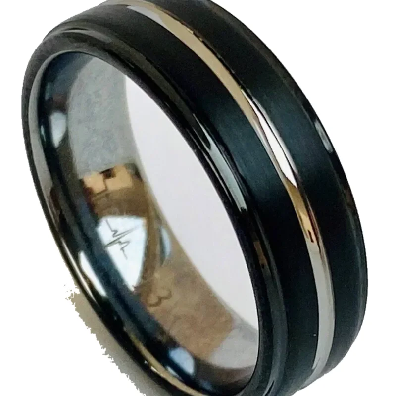 Tungsten Ring – Black w/Silver Infinity Stripe